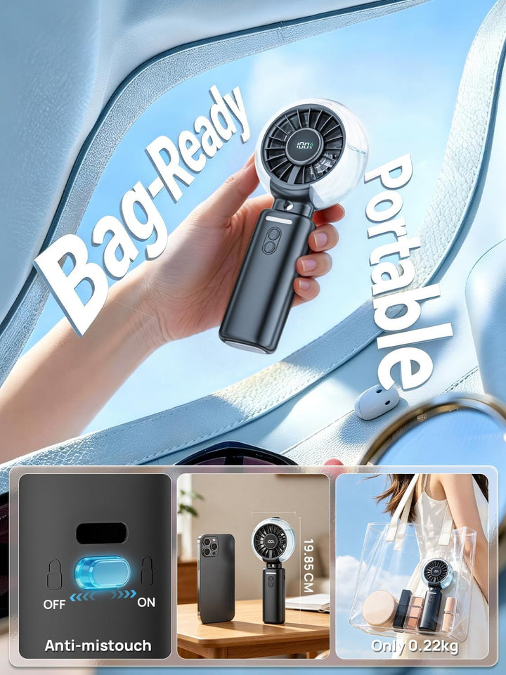 Handventilator Akku Aufladbar mit Wasserkühlung - Tragbarer Mini Ventilator | 100 Stufen 6000mAh Akk