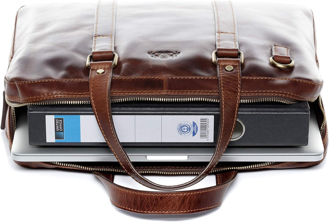 VS SID & VAIN Laptoptasche schmal echt Leder - 15.4 Zoll Laptop Business-Tasche Maguire - Umhängetas