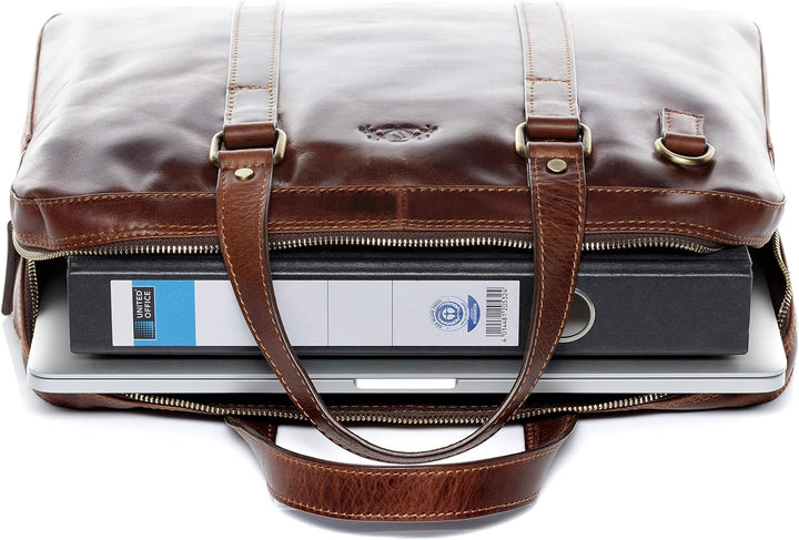VS SID & VAIN Laptoptasche schmal echt Leder - 15.4 Zoll Laptop Business-Tasche Maguire - Umhängetas