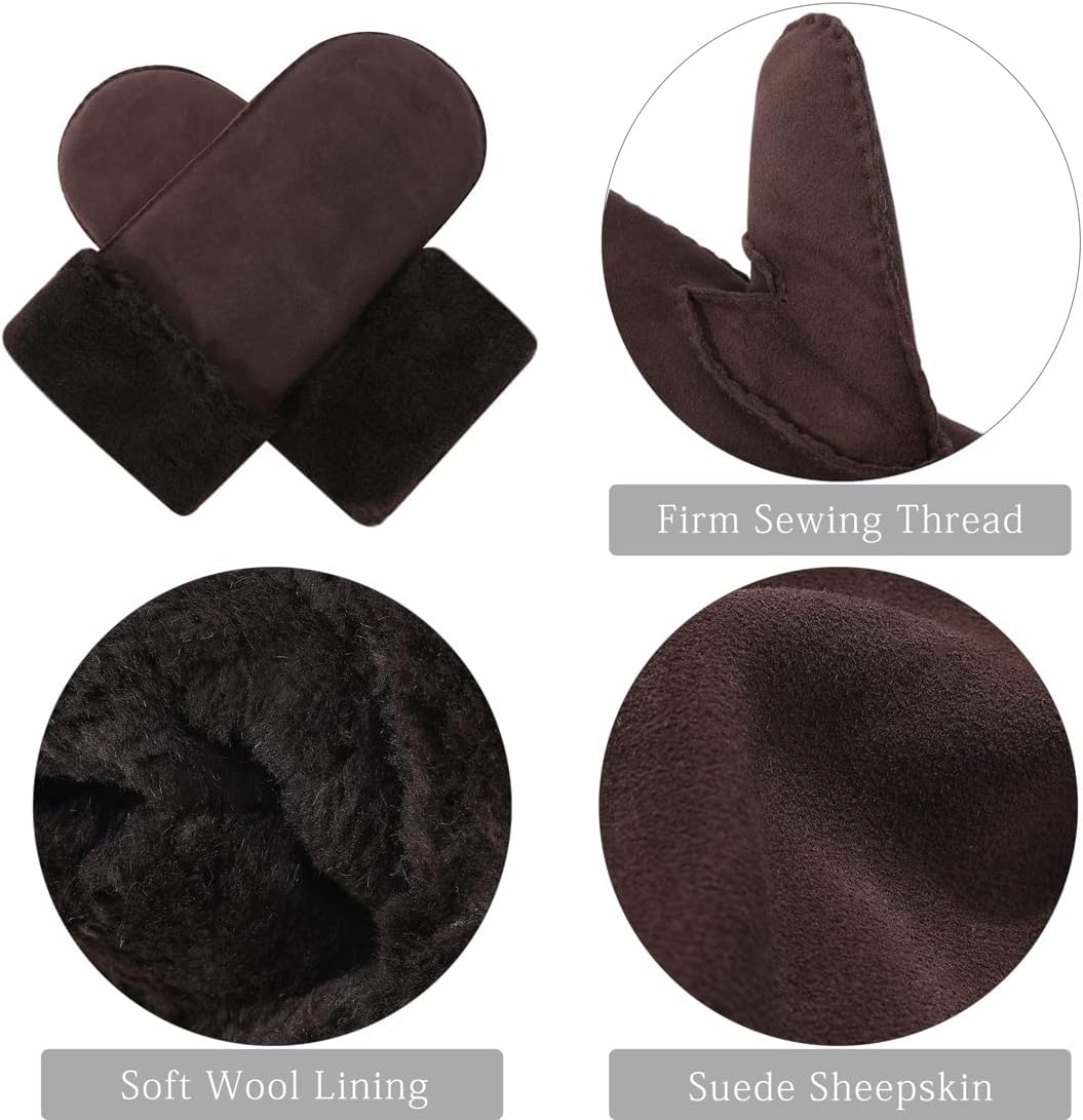 Harssidanzar Damen Fäustlinge,Winter Schaffell Lammfell beheizte warme pelzige Stulpenhandschuhe Led