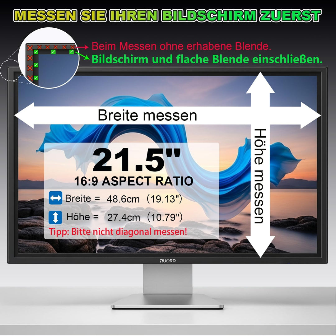 Magnetischer Sichtschutzfolie für 21.5 Zoll 16:9 Monitor - Blaulichtfilter & Blendschutz, Abnehmbar