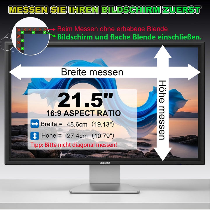 Magnetischer Sichtschutzfolie für 21.5 Zoll 16:9 Monitor - Blaulichtfilter & Blendschutz, Abnehmbar