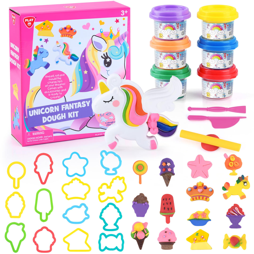 PLAY Knete Set für Kinder Eis und Einhorn Set - Anfänger Knete Zubehör knete ab 3 jahre, Kinderknete