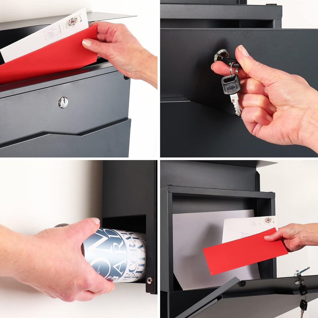 Forgard Briefkasten Anthrazit mit Zeitungsfach (RAL 7016), personalisiert, Postkasten Modern aus Zin