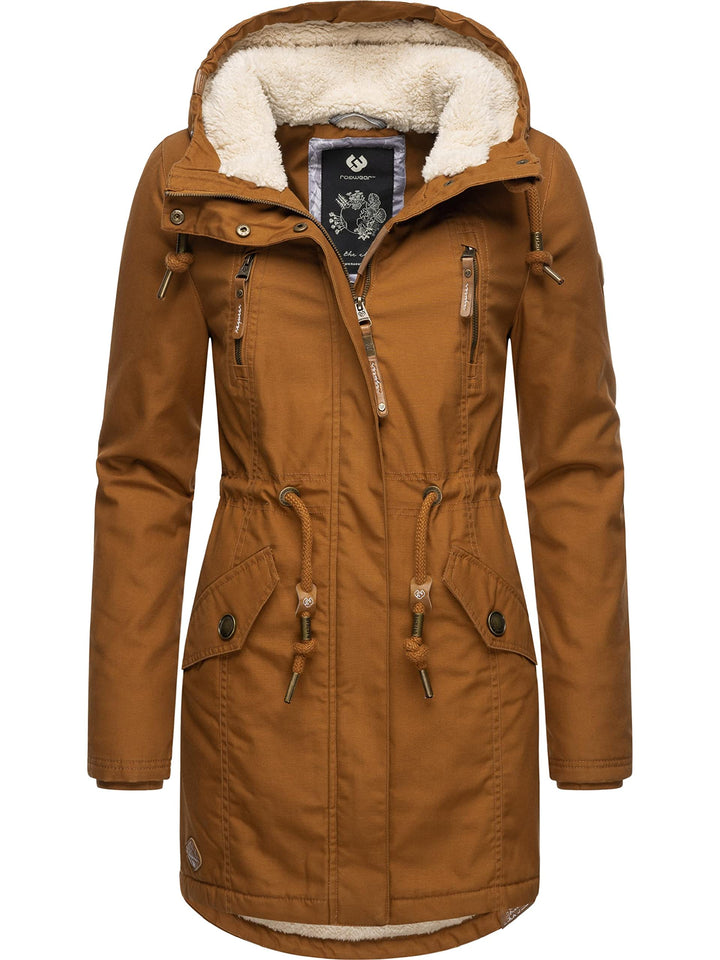 Ragwear Damen Mantel Lange warme Winterjacke mit Teddyfell-Kapuze Elsie Intl XS-5XL 3XL Cinnamon22,