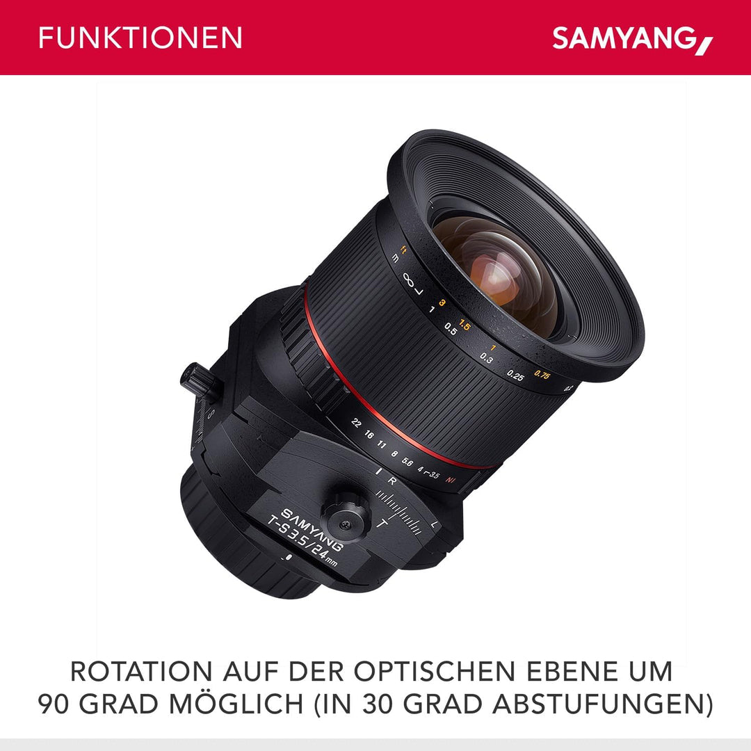 Samyang MF 24mm F3,5 T/S für Sony E - Tilt Shift Vollformat & APS-C Weitwinkel Objektiv, manueller F
