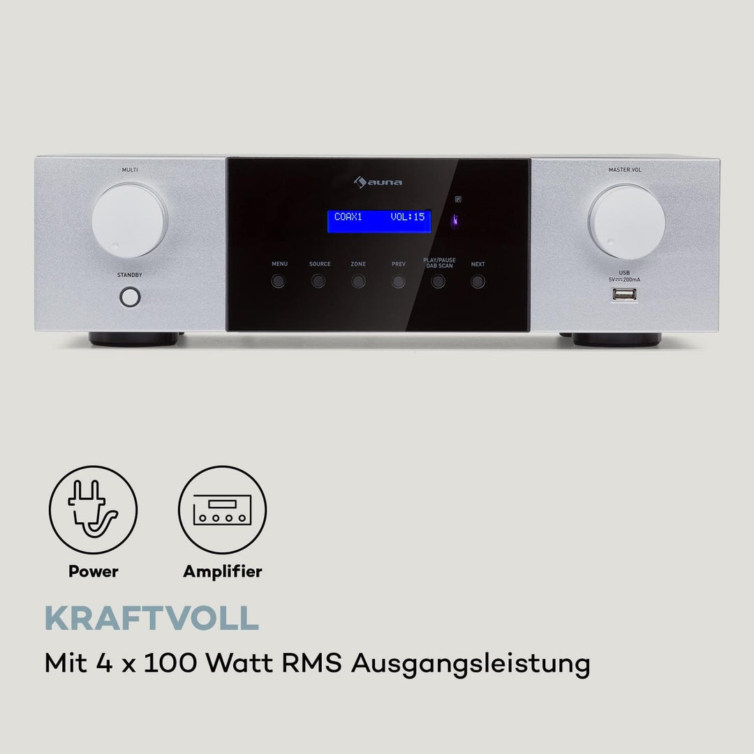 Auna AMP-4000 DAB HiFi-Stereo-Verstärker, DAB+-Radio, Stereo Verstärker, USB Fernbedienung, Amplifie
