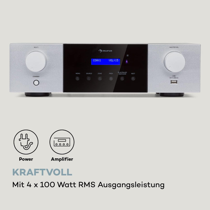 Auna AMP-4000 DAB HiFi-Stereo-Verstärker, DAB+-Radio, Stereo Verstärker, USB Fernbedienung, Amplifie