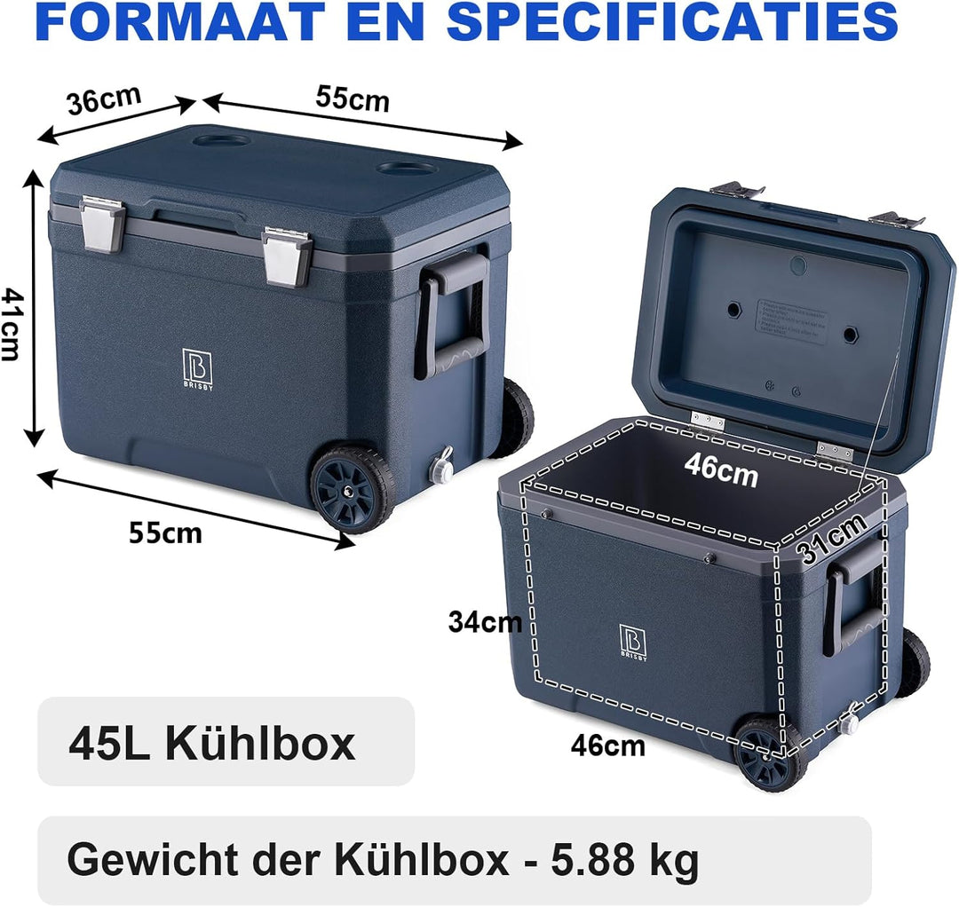 Brisby Kühlbox Camping - 45L, Kühlbox ohne Strom, inkl. 4 Dicke Kühlelemente, 3 Tage kühle Isolation