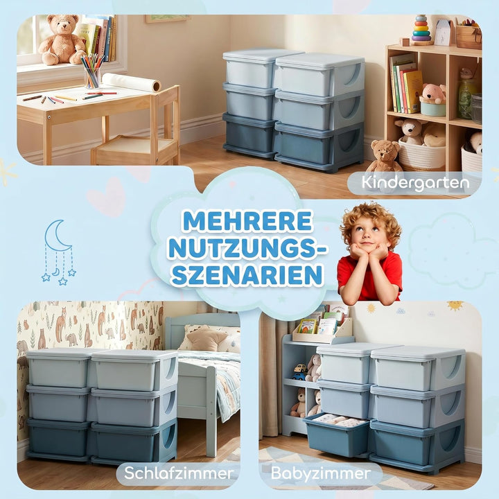 HOMCOM Schubladenschrank für Kinder mit Stauraum Aufbewahrungsboxen Spielzeug-Organizer Spielzeugkis