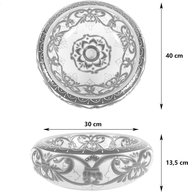 Cerames Serena - Mexikanische Rund Aufsatzwaschbecken schwarz | 40 cm Keramik Talavera klein Waschbe