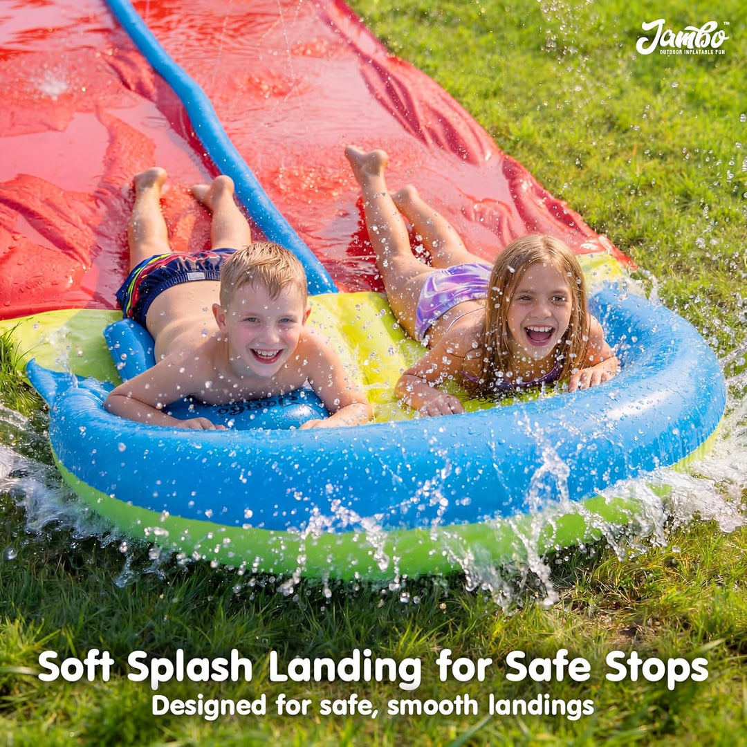 Jambo Extra Lange Rutsch- und Wasserrutsche mit 2 Bodyboards, robuste doppelte Wasserrutschbahn mit