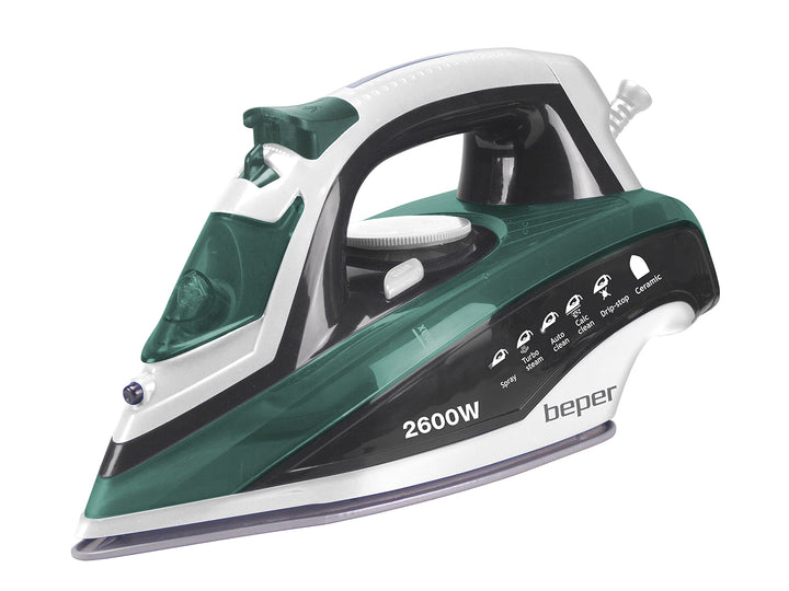 BEPER P204FER003 Bügeleisen, 400 ml, 2600 W, Stahlplatte, Trocken/Dampfbügeln, einstellbare Temperat
