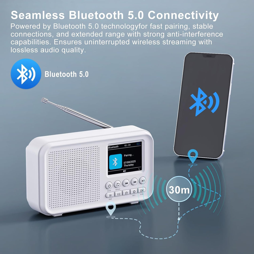Tragbares DAB/DAB+ Radio, UKW Digitalradio mit Bluetooth 5.0, FM Wiederaufladbar Radio mit 3000mAh A