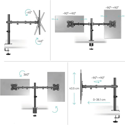 ONKRON Zweiarm Monitor Halterung für 13-32 Zoll Flach&Curved Bildschirm, Tischhalterung Höhenverstel