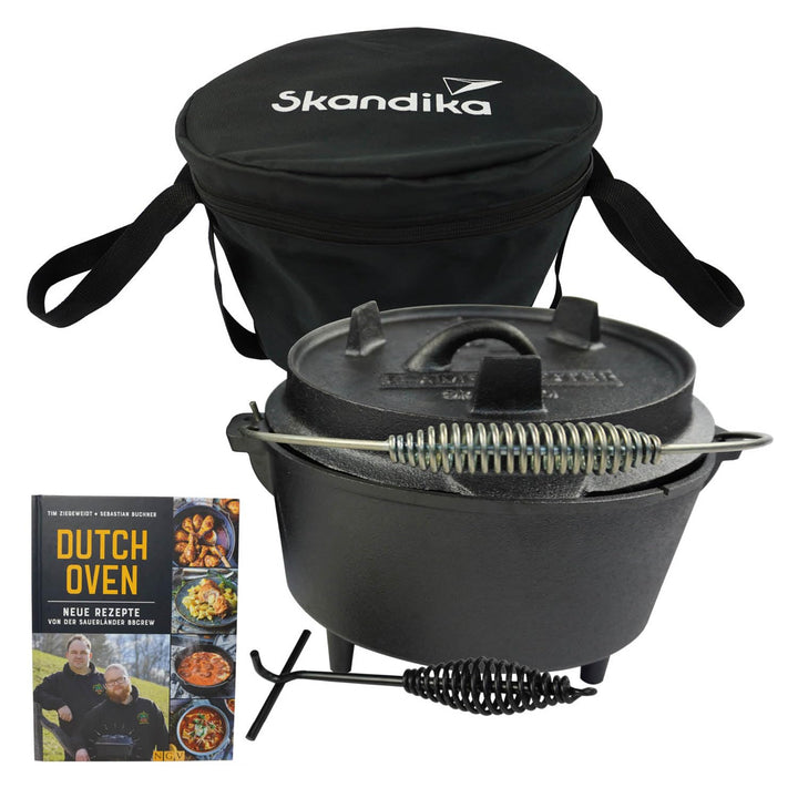 Skandika Dutch Oven Flame Master 8,5 L | Gusseisen Topf zum Kochen, inkl. Rezeptbuch der Sauerländer