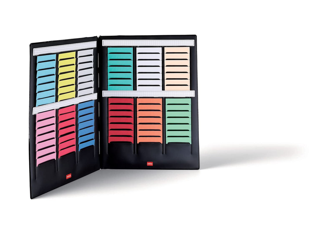 Nobo Mini T-Karten Planungsset, Haftnotizen Set mit 2 Klappen mit 3 Spalten, Grösse 2 und 16 Steckpl