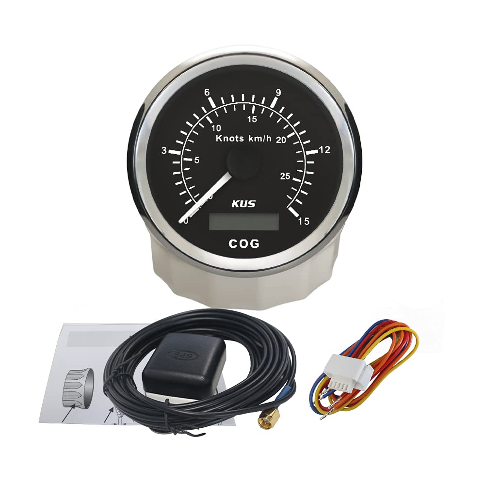 KUS Universal-GPS-Tacho, 15 Knoten, 28 km/h, Geschwindigkeitsmesser, für Boote, Yachten, 85 mm, mit