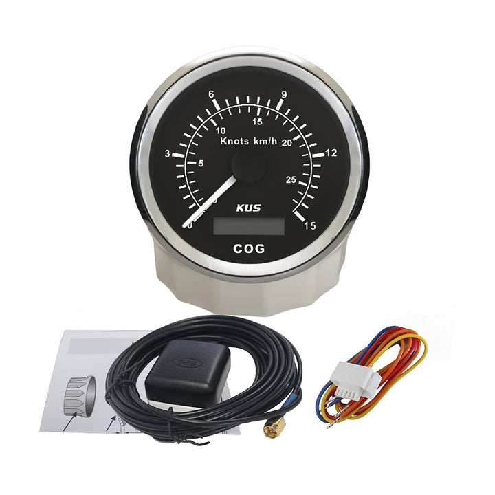 KUS Universal-GPS-Tacho, 15 Knoten, 28 km/h, Geschwindigkeitsmesser, für Boote, Yachten, 85 mm, mit