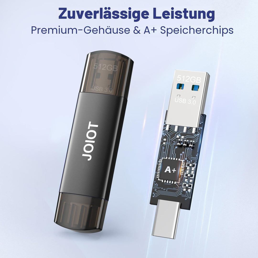1 Stück USB-Stick 512 GB 3.0 JOIOT PenDrive USB C 3.0 2 in 1 USB C Stick für Handy 512 GB Speicherst