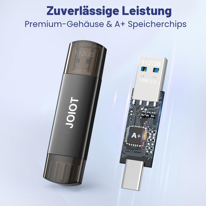 1 Stück USB-Stick 512 GB 3.0 JOIOT PenDrive USB C 3.0 2 in 1 USB C Stick für Handy 512 GB Speicherst