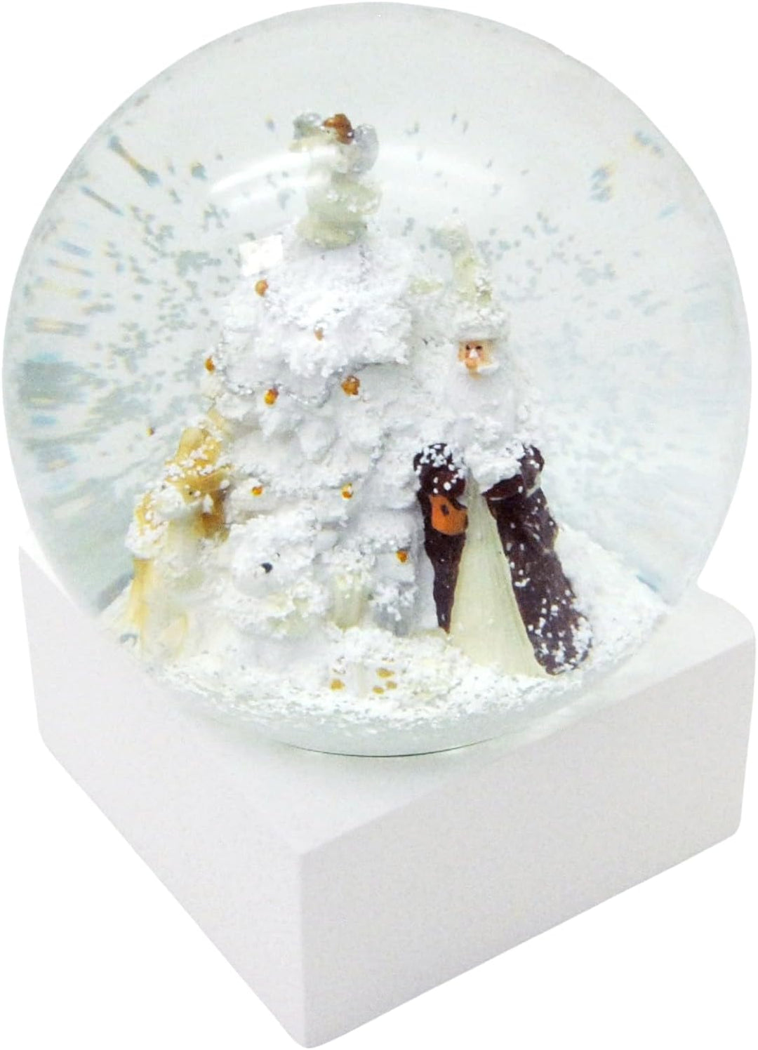 Schneekugel stylisch Glamour Christmas Santa mit Weihnachtsbaum Designer weiss braun Pure-Line Socke