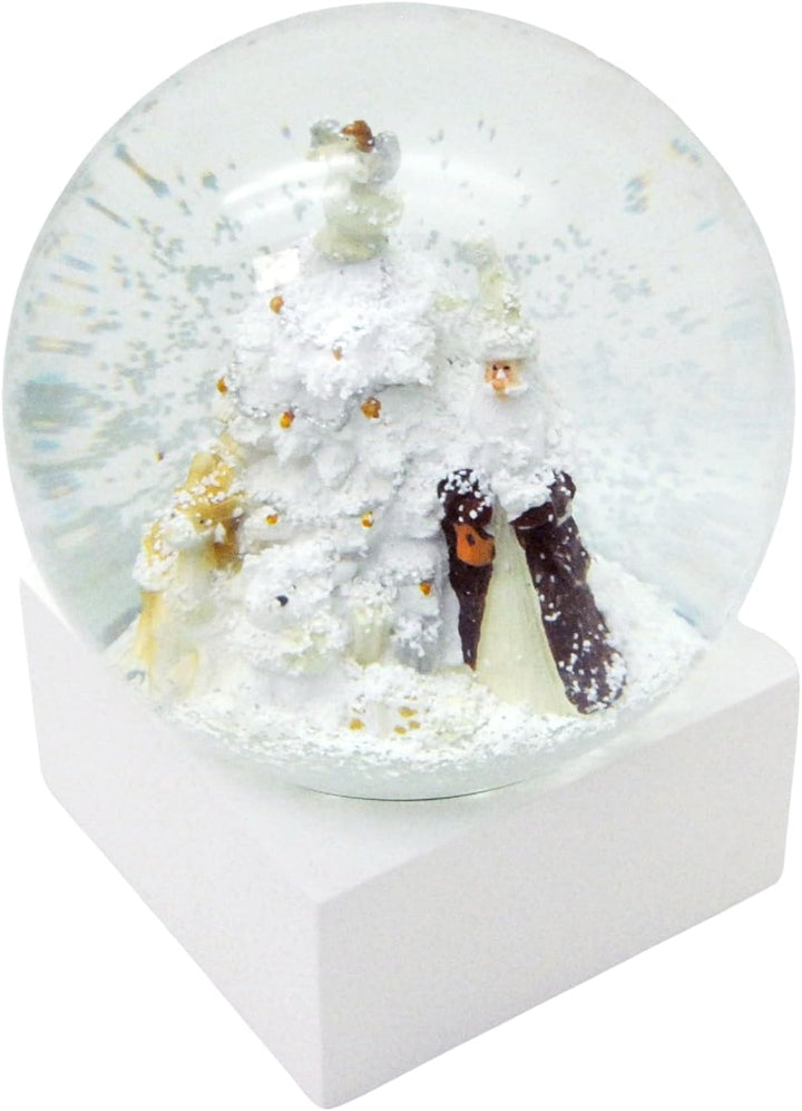 Schneekugel stylisch Glamour Christmas Santa mit Weihnachtsbaum Designer weiss braun Pure-Line Socke