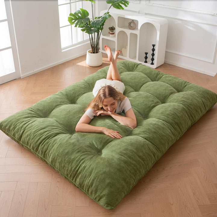 MAXYOYO Futon Matratze, Chenille-Stoff, 15cm Dick Bodenmatratze Verwendbar als Schlafsofa, Geknöpft