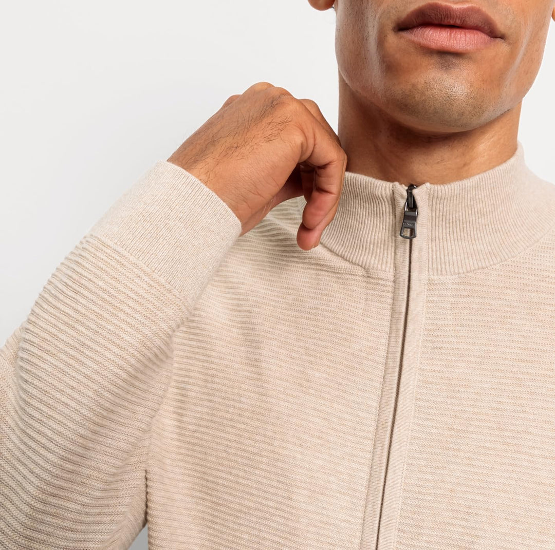 OLYMP Herren Strickjacke Casual.Strick,Struktur,Regular fit M Hellbeige 20, M Hellbeige 20
