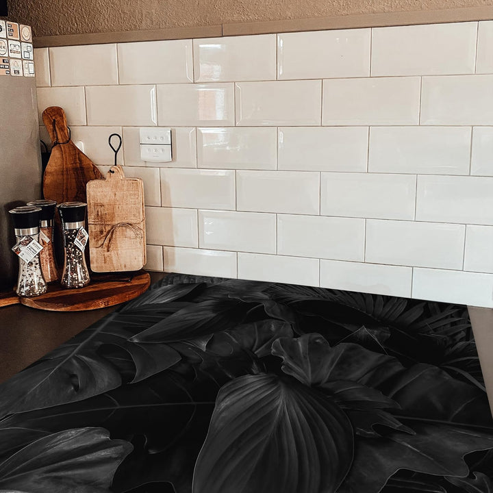 KitchenYeah© Herdabdeckplatte Einteilig Ceranfeld Abdeckplatte Blätter - Dunkel 78L x 78B cm, Blätte