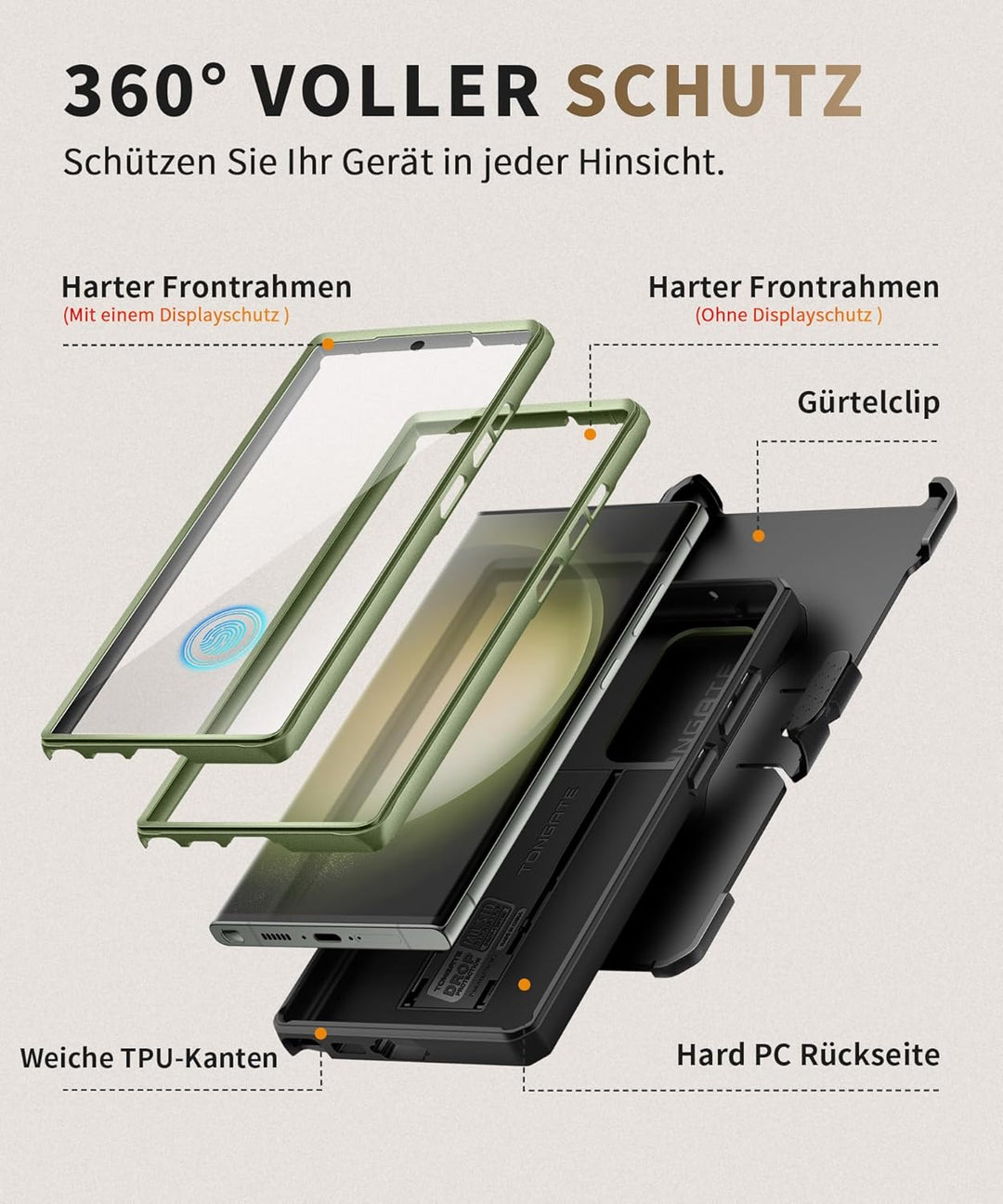 Tongate für Samsung Galaxy S23 Ultra Hülle, [Schiebekamera-Abdeckung &amp; Bildschirmschutz] [2 vordere