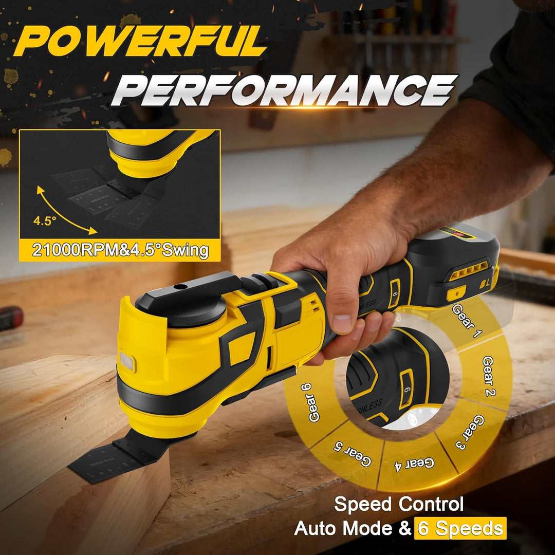 WingFly Akku-Multifunktionswerkzeug für Dewalt 18V,20v, Oszillierendes Multitool 6 Einstellbare Gesc