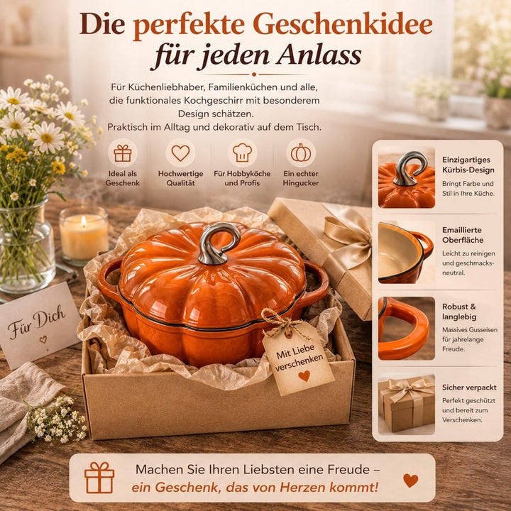 KüRbis-Cocotte, KüRbis-Schmortopf Mit Deckel, Emaillierter Gusseisen-Kochtopf, Antihaftbeschichteter