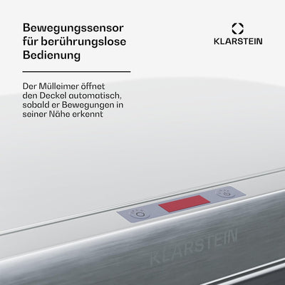 Klarstein 56 L Edelstahl-Sensormülleimer mit 3 Fächern (36+2x10 L), Bedienfeld mit LED-Anzeige, Soft
