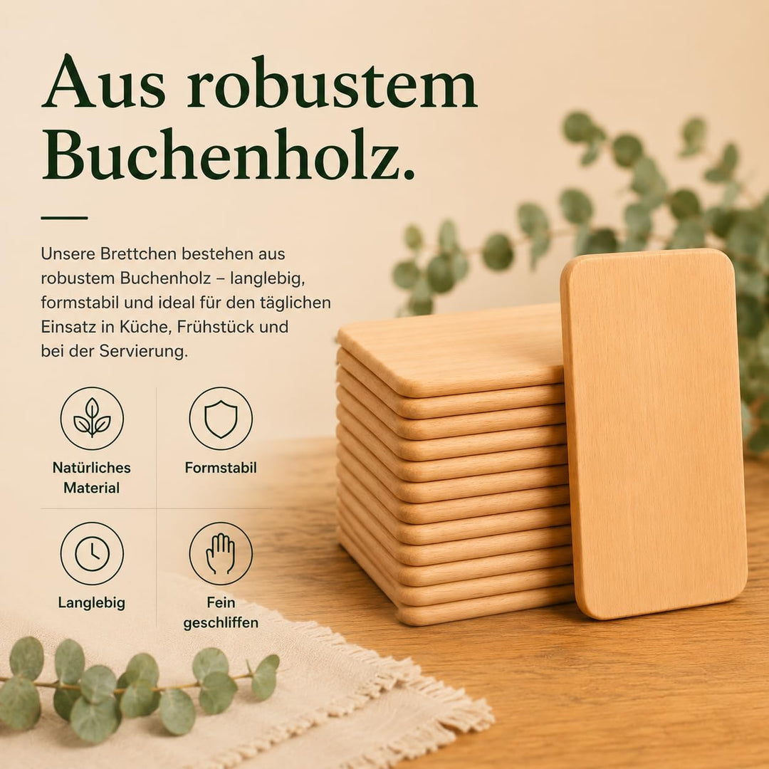 Frühstücksbrettchen 5er Set Holz | Buche Natur unbehandelt | Brotzeitbrett für Küche, Küchenutensili