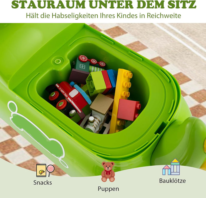 COSTWAY Rutschauto, Rutschfahrzeug mit Stauraum unter dem Sitz, Dinosaurier Schiebauto mit Lichter &