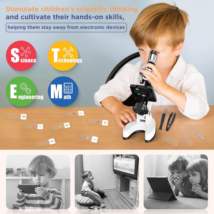 100X–1200X Entdecker Kinder Mikroskop Set mit Koffer: Natur unter dem mikroskop Schüler ab 6 Jahre –