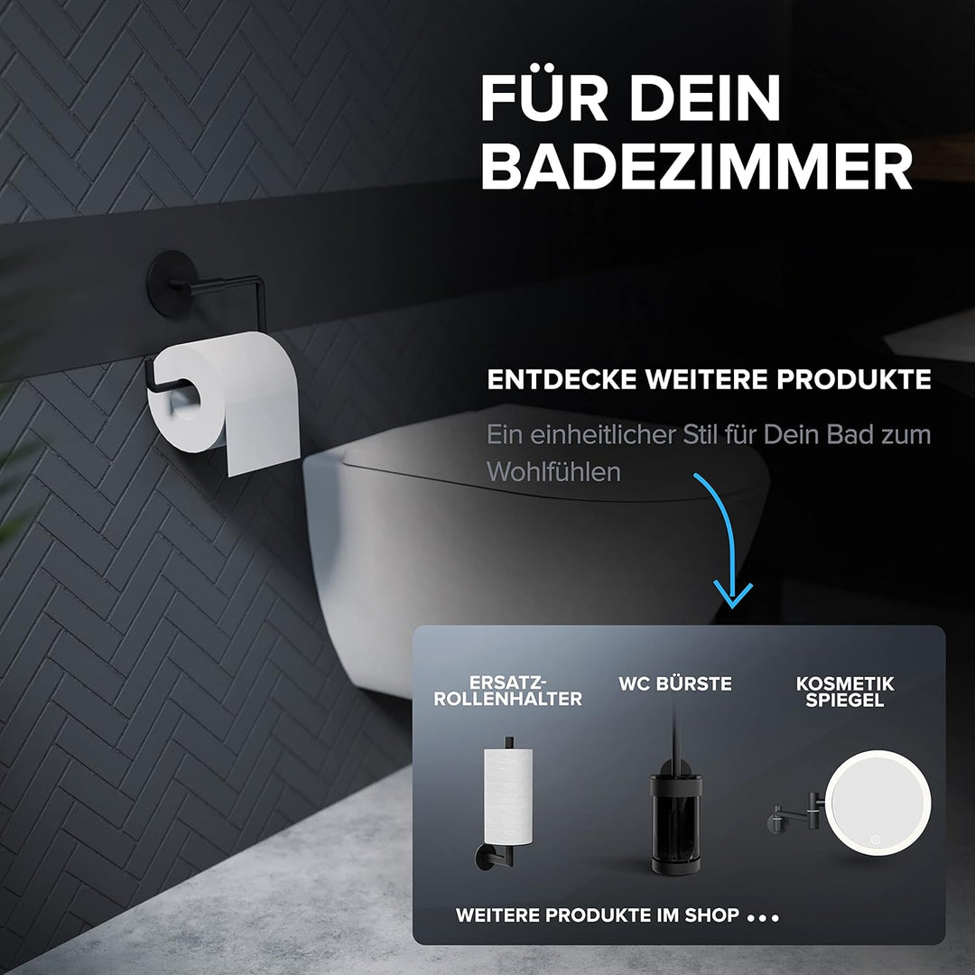 Toilettenpapierhalter Tromoy ohne Bohren schwarz | Klorollenhalter selbstklebend in Edelstahl | WC R