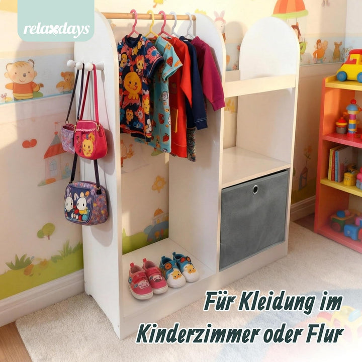Relaxdays Kindergarderobe, 3 Haken, Kleiderstange & Aufbewahrungsbox, HxBxT: 108 x 97 x 35 cm, Kinde