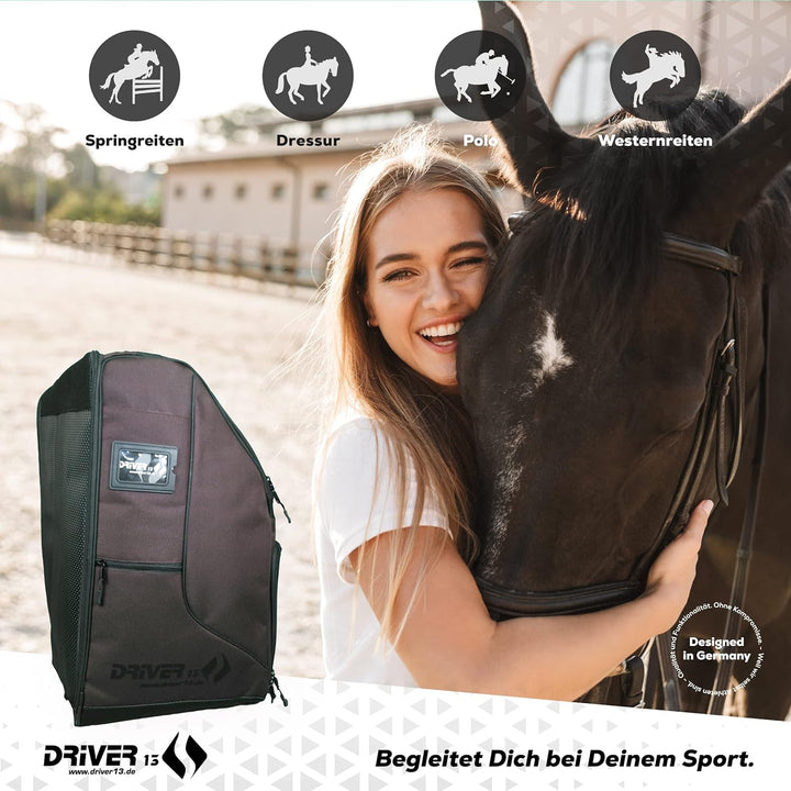 Driver13 Reitstiefelrucksack Reitstiefeltasche Stiefeletten Taschen Deluxe mit Helmfach für Reitstie