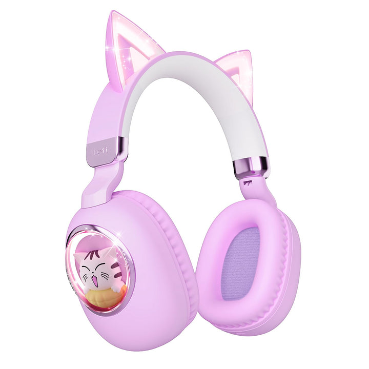 sunvito Bluetooth Kinder Kopfhörer mit Katzenohren & LED-Licht – Faltbare Over-Ear Kopfhörer, 85dB L