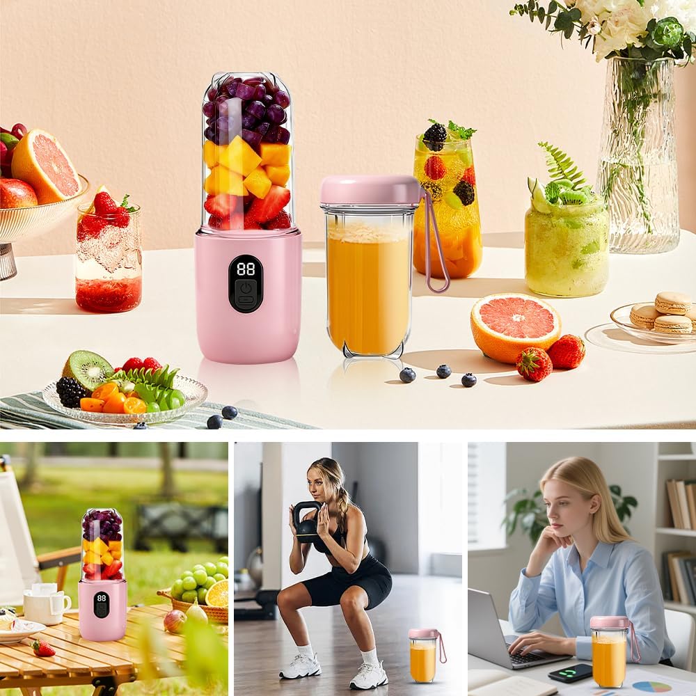500ML Tragbarer Mixer, Smoothie Maker mit Reise-Deckel, Standmixer, Blender Elektrisch Mini-Mixer fü