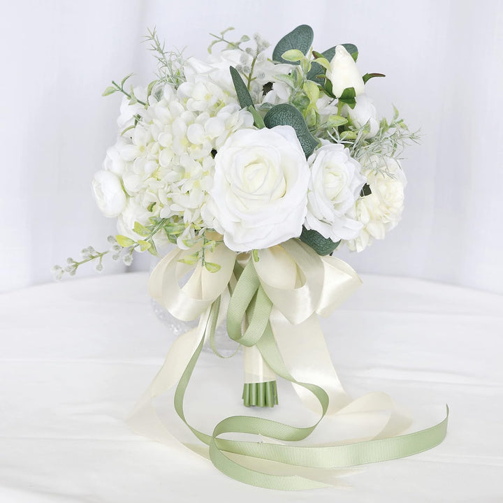 FEILUOYI Hochzeits-Brautstrauss, Brautjungfern-Blumenstrauss, künstlicher Hochzeitsstrauss, weisse R