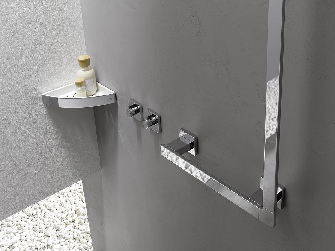 Emco Loft Eckschwammkorb mit Kunststoffeinsatz 179 x 36 x 179mm, Chrom/weiss Chrom Eckwandkorb, Chro