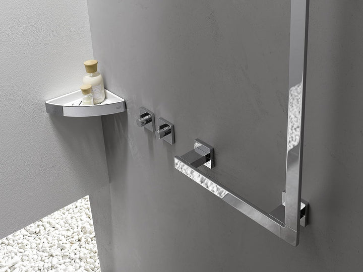 Emco Loft Eckschwammkorb mit Kunststoffeinsatz 179 x 36 x 179mm, Chrom/weiss Chrom Eckwandkorb, Chro
