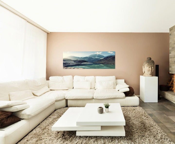 Paul Sinus Art Panoramabild auf Leinwand und Keilrahmen 150x50cm Berge Schnee EIS See Natur