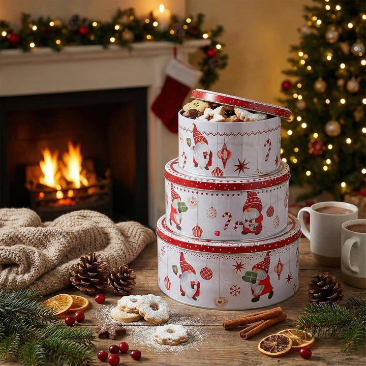 MIJOMA Keksdosen Set Weihnachten – 3er Set Metalldosen mit Deckel – runde Dosen mit Weihnachtsmotiv