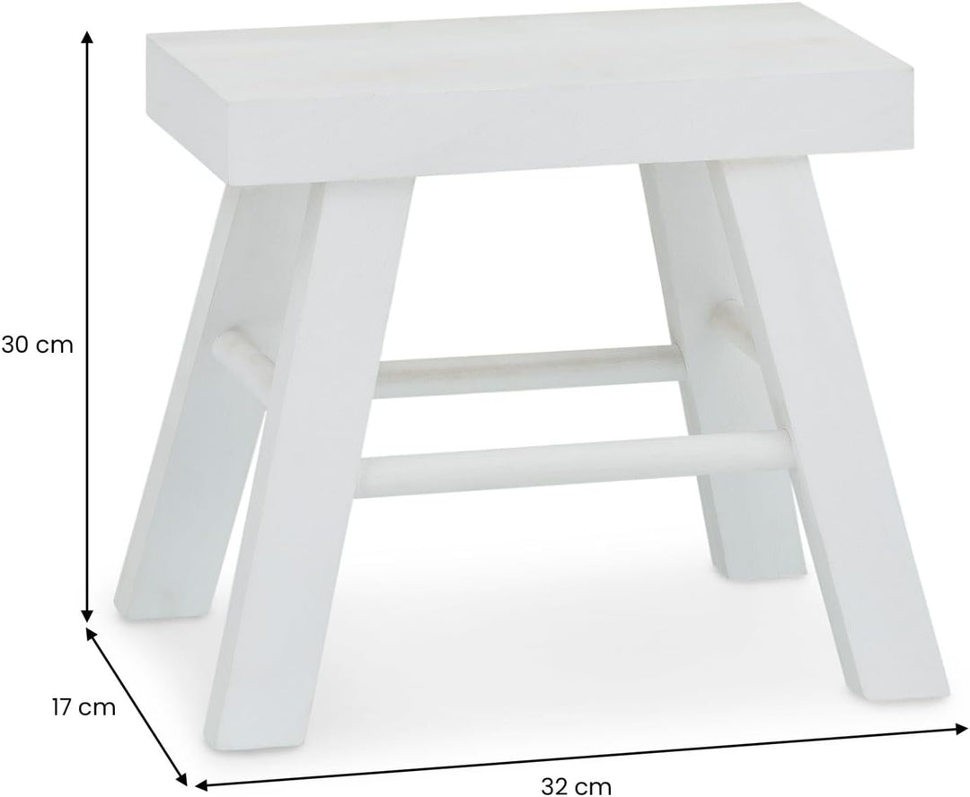CARO-Möbel Sitzhocker ROSAL weiss - Hocker aus Paulowina Holz mit rechteckiger Form, Tritthocker mit