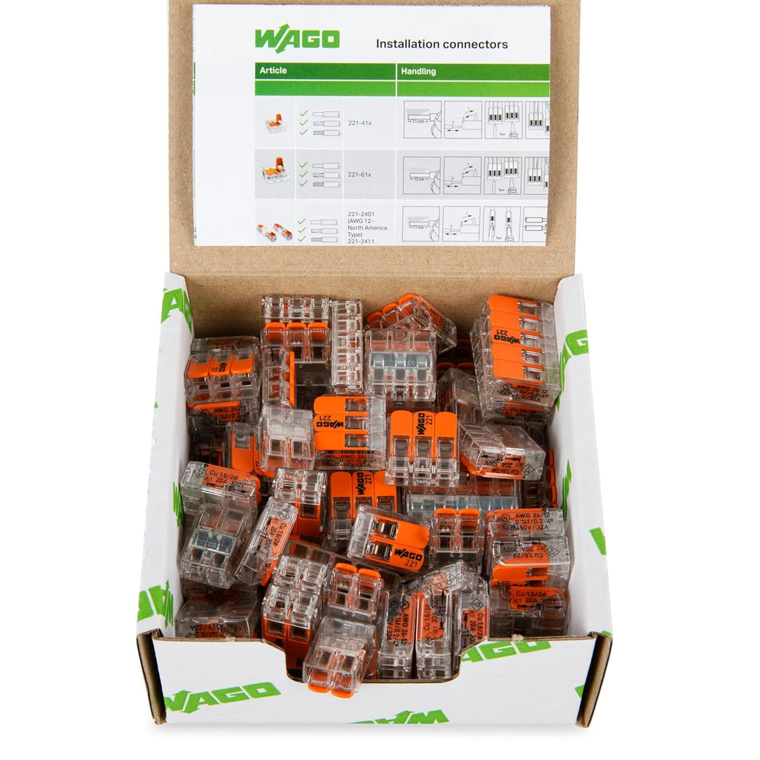 WAGO Quick Connect 221 Verbindungsklemmen Set mit Hebel 221-412, 221-413, 221-415 | Kabelverbinder i