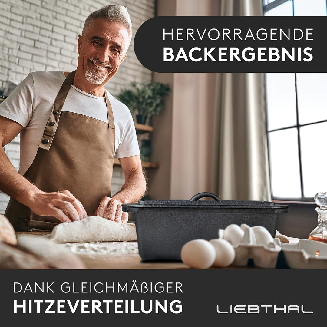 LIEBTHAL Brotbackform mit Deckel -passgenauer Antihaft-Silikoneinlage - Bereits eingebrannter Gussei